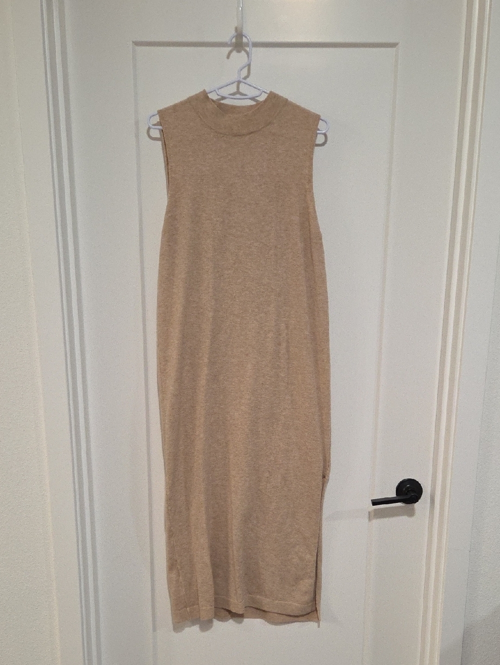 Mango Sleeveless Mock Neck Maxi Dress in Beige